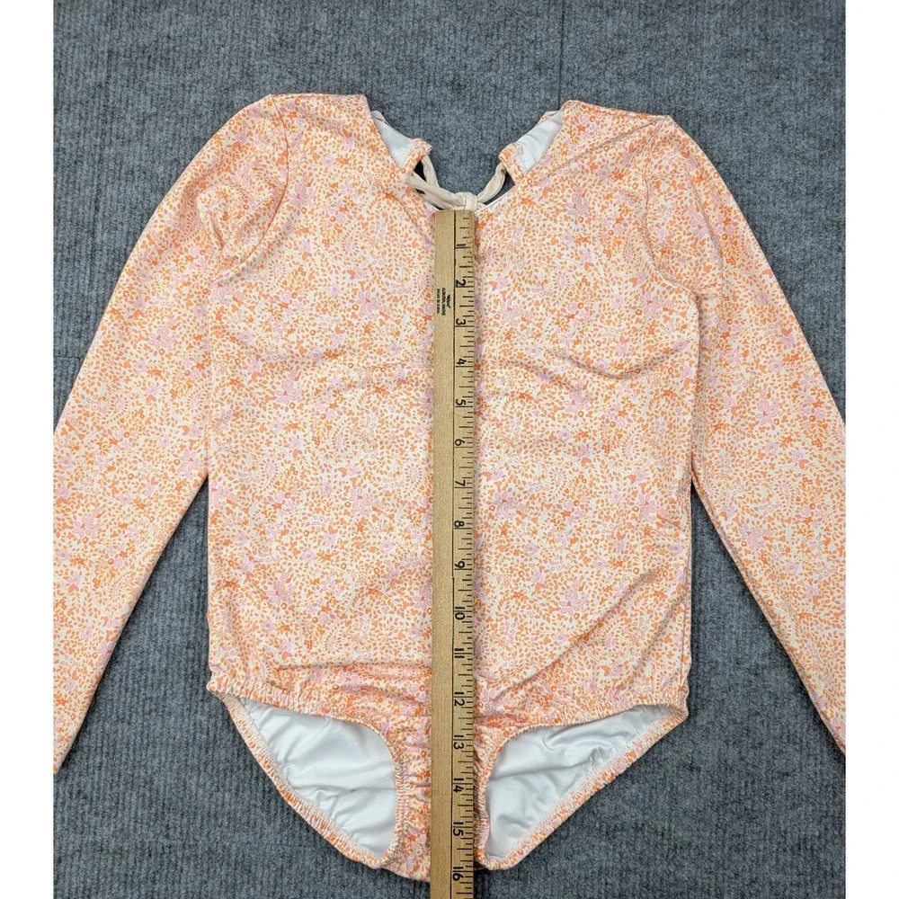 Bella Bliss Swimsuit Girls 8 Rash Guard Long Sleeve Orange Paisley Floral Ruffle